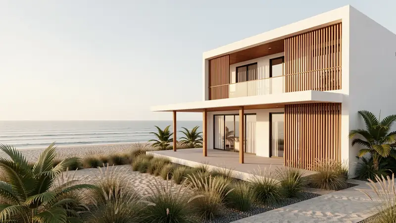 Concept rendering of a two-storey beachfront house on the Pacific coast of Ecuador