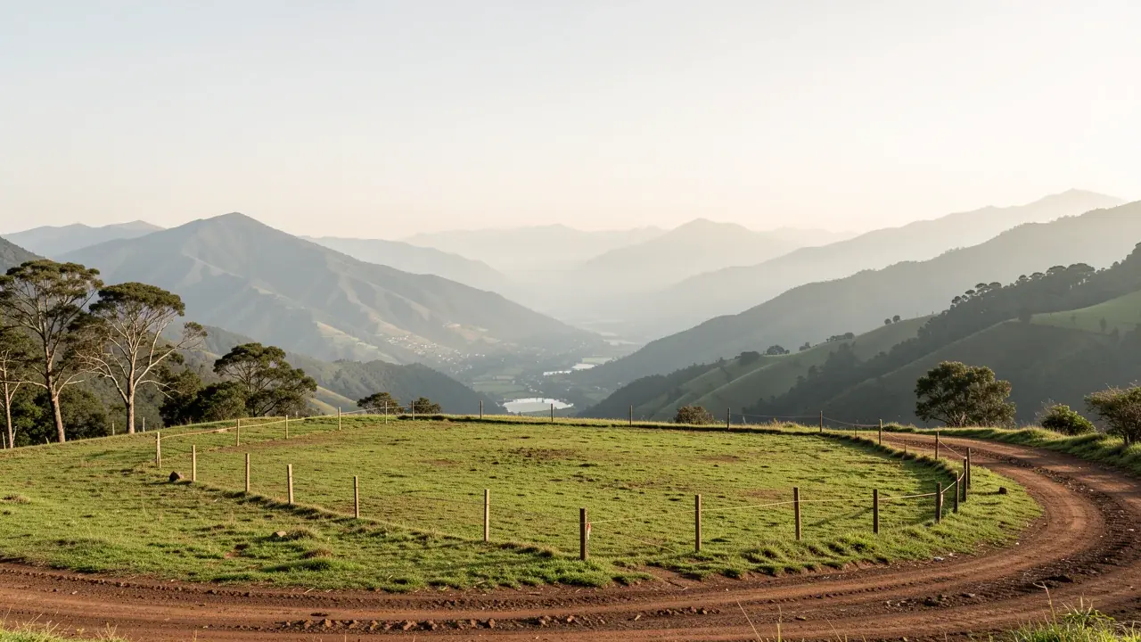 An empty lot on a green slope in the Ecuadorian Andes with survey stakes and a valley view, land for sale in Ecuador